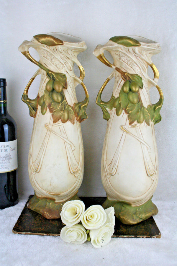 Antique Pair of Royal Dux porcelain vases Art Nouveau Bohemia 1900