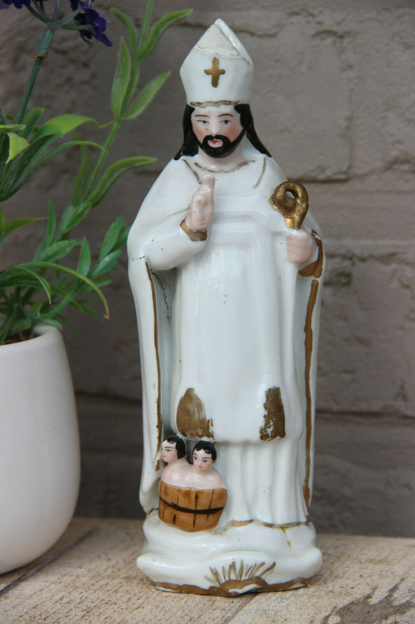 Antique french vieux paris porcelain saint nicholas children religious statue