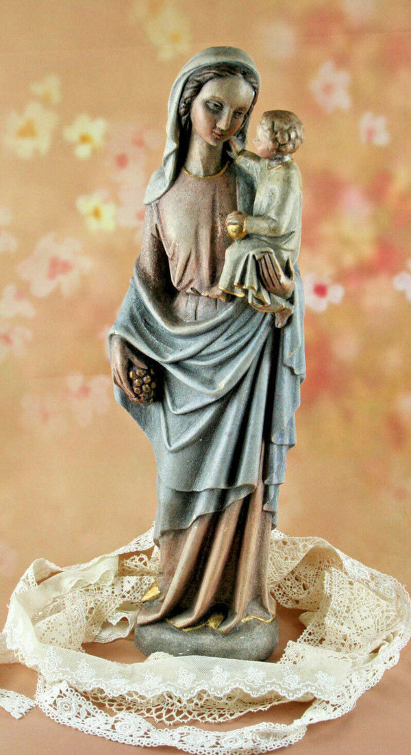 Antique French Holy Mary plaster statue pastel colors serenity 18.5