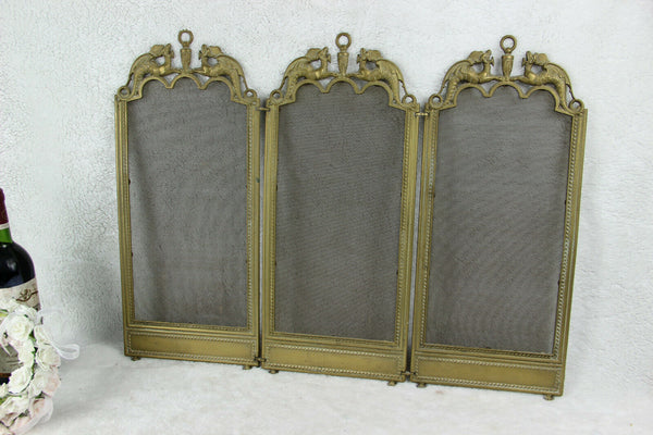 Antique French Brass metal Dragon gothic fireplace screen foldable