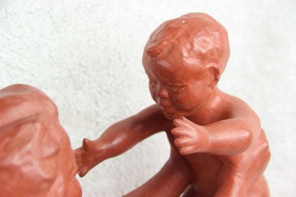 Flemish Terracotta Sculpture statue Mother child signed PAUL SERSTE