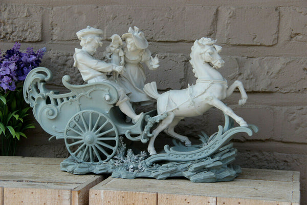 Gorgeous German Large bisque porcelain Romantic group carriage horses marked