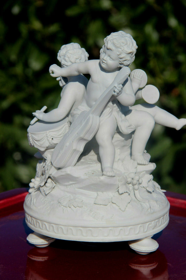 Antique French sevres mark bisque porcelain putti cherub group music