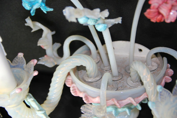 PAIR Murano hand blown glass Venetian wall lights sconces 1970 multi pink blue