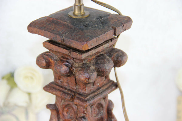 Rare 1880 Antique French Table lamp wood carved gargoyle dragon gothic castle