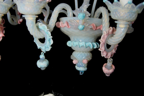 PAIR Murano hand blown glass Venetian wall lights sconces 1970 multi pink blue