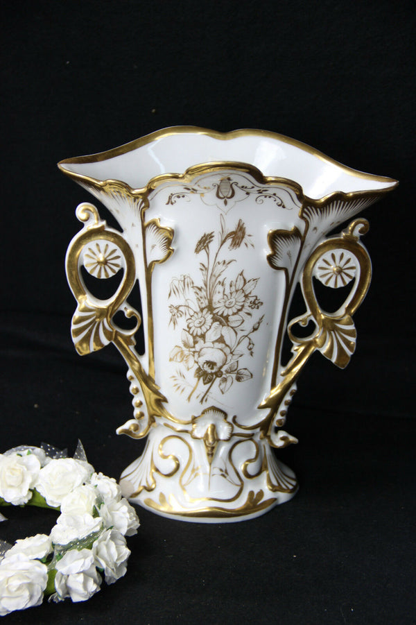 Antique vieux paris old porcelain Vase hand paint floral decor