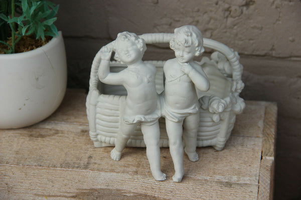 Small German bisque porcelain statue vase planter romantic young couple putti