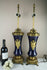 Antique French blue Faience satyr devil heads Vases mounted lamps 1900