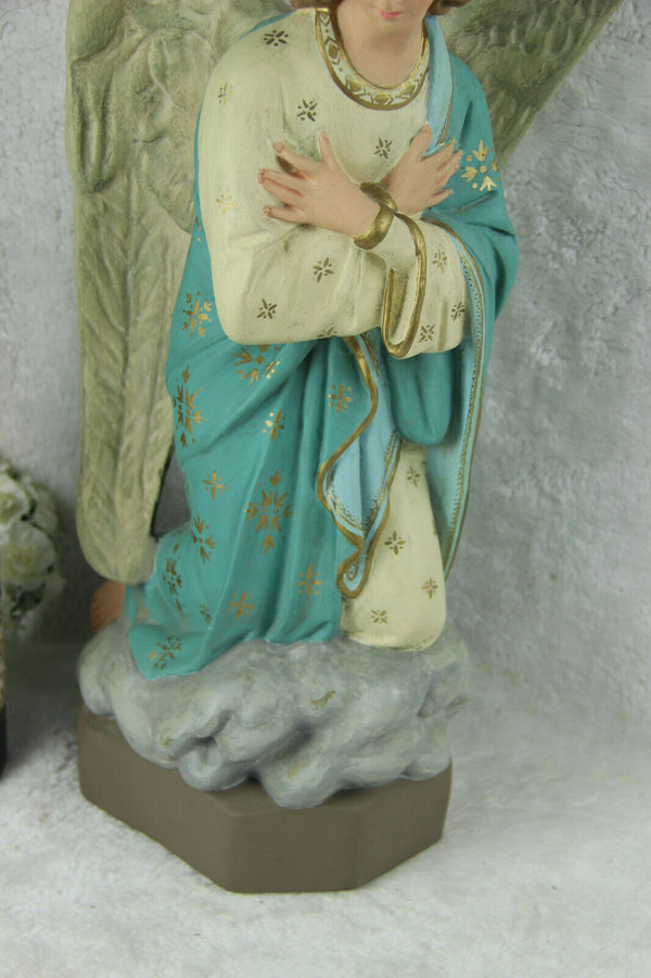 Large religious church altar statue figurine arch angel chalkware polychrome