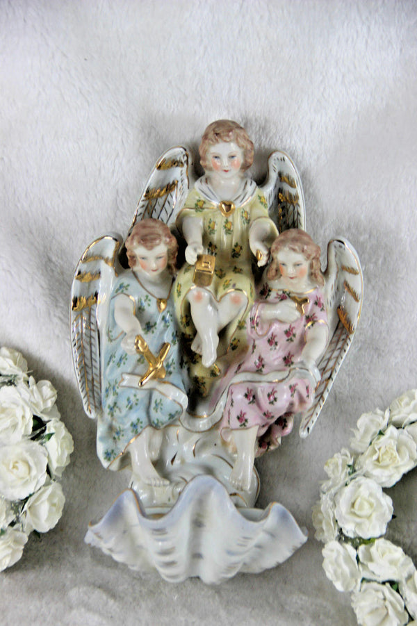 Religious Porcelain Group angels holy water font