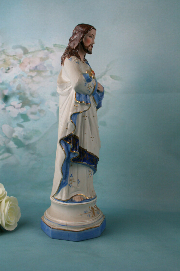 French Biscuit Holy Sacred Heart Joseph statue figurine beautiful colours