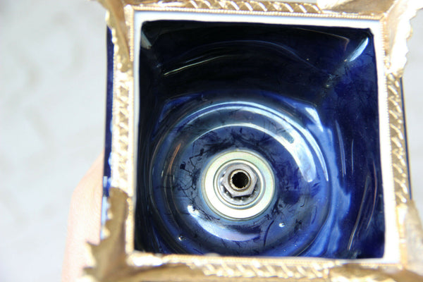 PAIR XL French cobalt blue limoges porcelain Vases victorian romantic decor