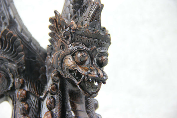 Antique Balinese wood carved dragon god naga figurines lamp