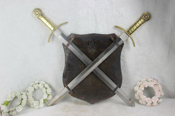 French copper embossed Wall shield armor Swords knight 1960s