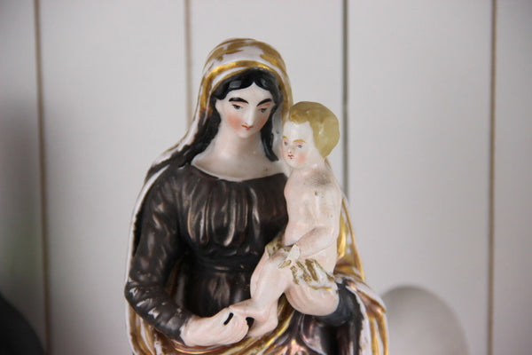 Rare Antique Religious top Vieux paris porcelain madonna MAry Statue figurine