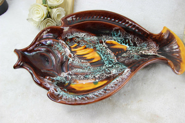 Vintage  Ceramic colourful Fish figurine Fruit bowl plate centerpiece 1960
