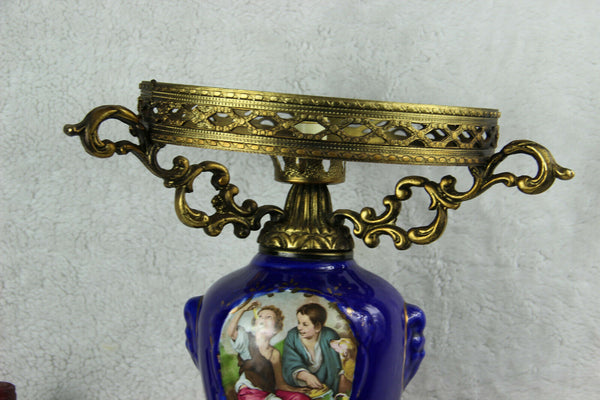 Huge french porcelain glass Table lamp romantic scene floral