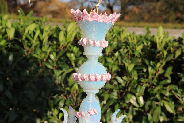 Pink Murano hand blown glass 6 arms Venetian Chandelier lamp mid century 1970