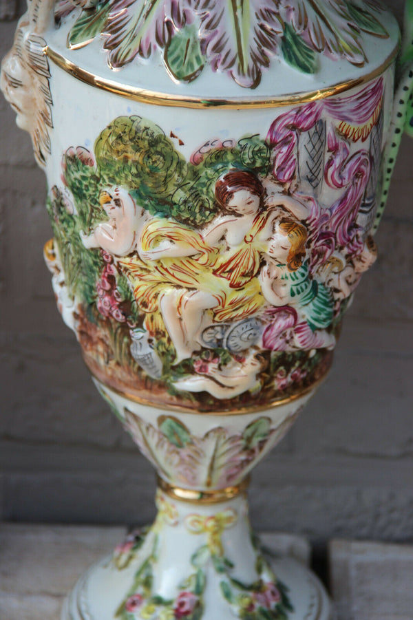 Rare Italian Capodimonte marked porcelain Ewer pitcher vase putti dragon gothic