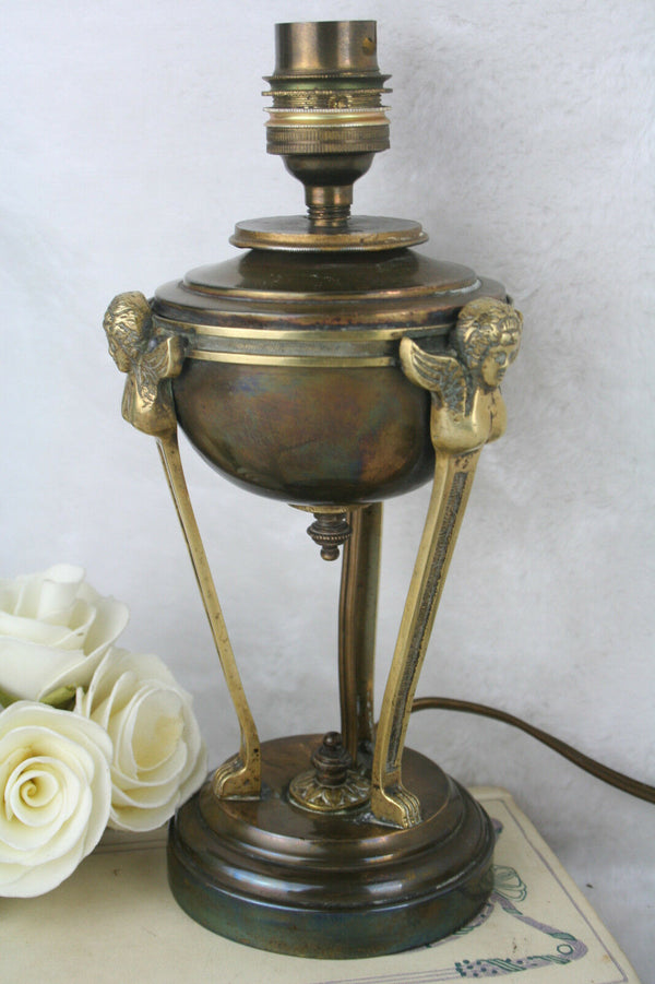 Antique french 1930 Empire style Caryatid winged lady lamp brass