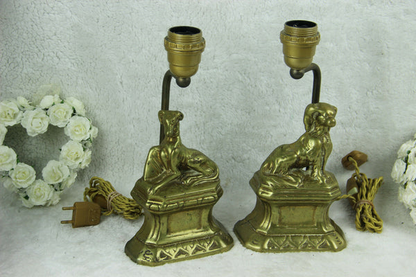 PAIR mid century 1970 Dog table desk lamps brass