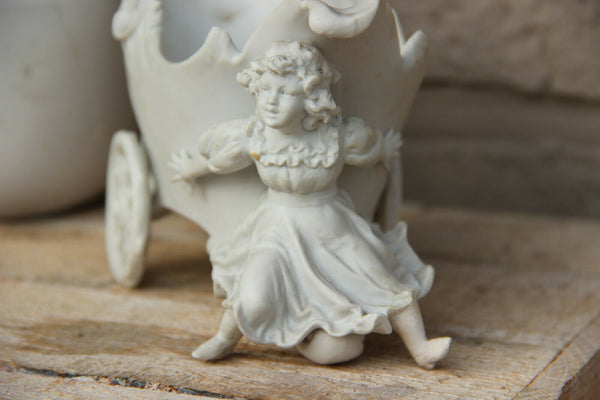 Small German bisque porcelain statue vase planter romantic young girl
