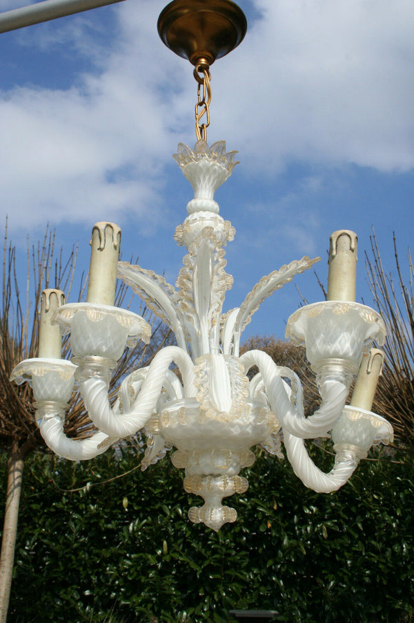 MURANO 60's Glass Chandelier leaf elements Italian 5 arms