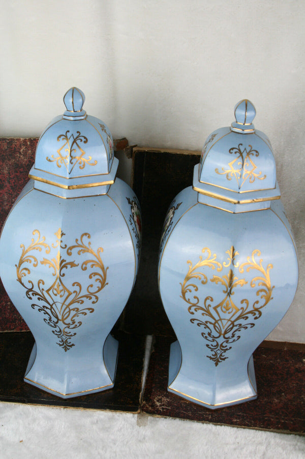 Antique pair French hand paint signed P bruny Vases in porcelain  floral decor