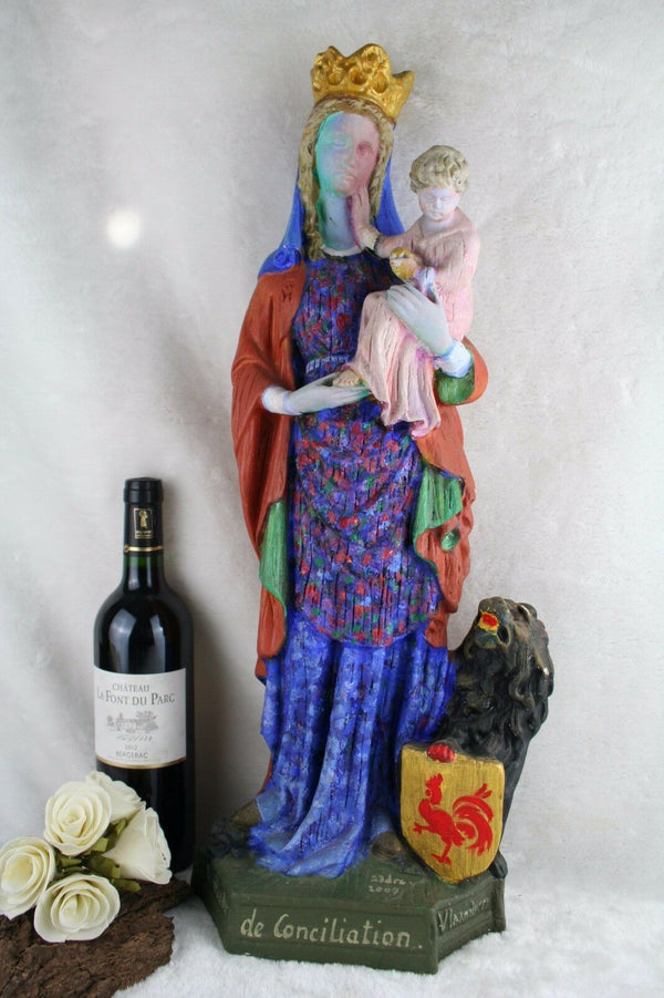 XL Flemish Chalkware handpaint Madonna Mary of Conciliation Flanders 1930