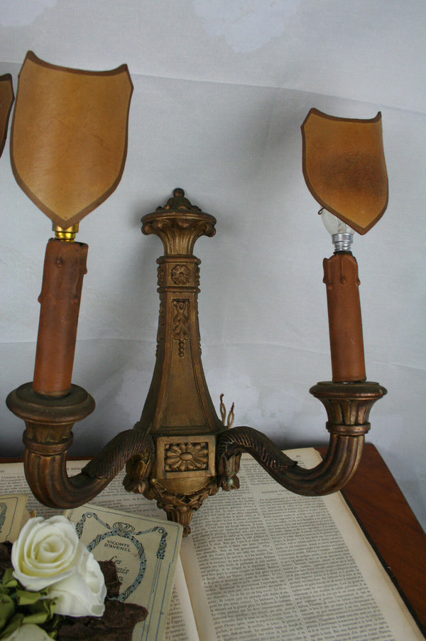 PAIR exclusive French wood carved Wall sconces lights 1900