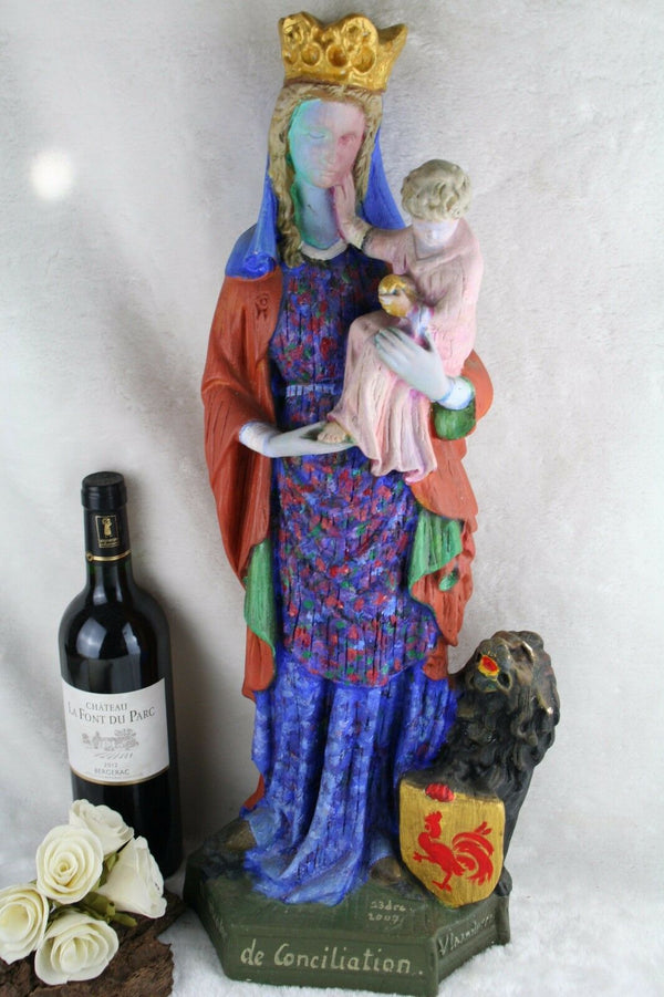 XL Flemish Chalkware handpaint Madonna Mary of Conciliation Flanders 1930