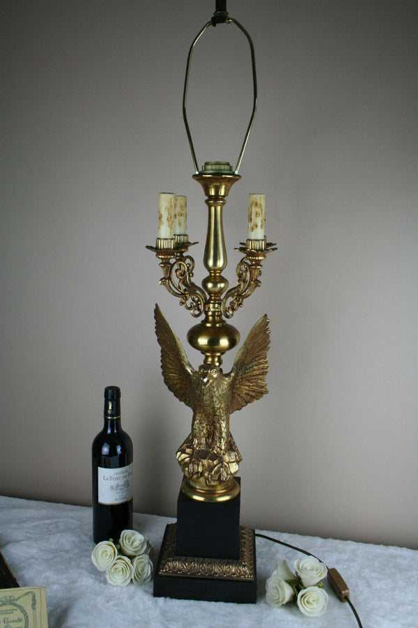 Huge XL mid century Maison jansen Brass Eagle Lamp with candle holders 1960's