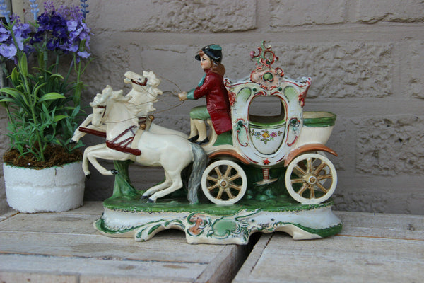 Antique german porcelain coach horses carriage statue marked