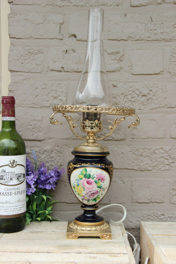 French vintage french limoges porcelain Floral Table lamp 1960