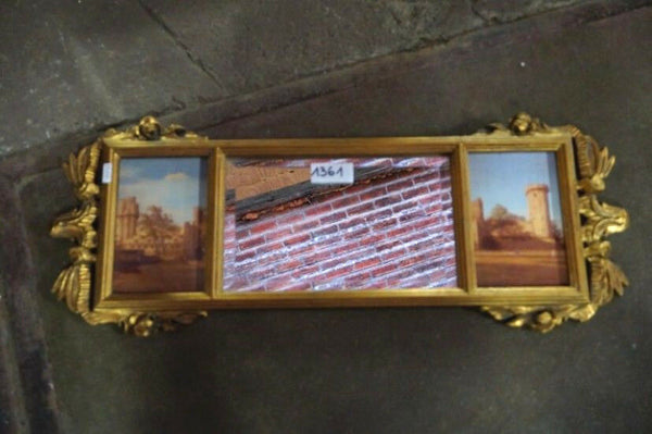 French rare vintage 1970 Mirror with landscape scenes tryptich