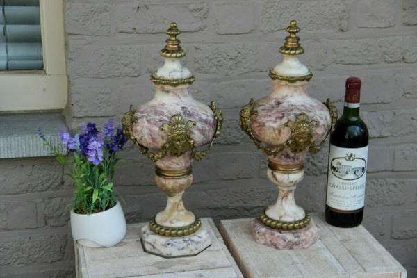 PAIR top antique French marble Urns Vases bronze Caryatid heads