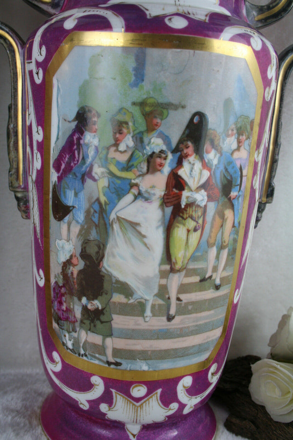 Antique PAIR Elite porcelain Limoges marked Vases Napoleon scenes