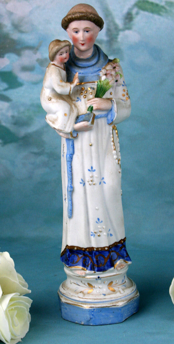 French Biscuit religious Holy Saint Anthony of PAdua with child dated 1968
