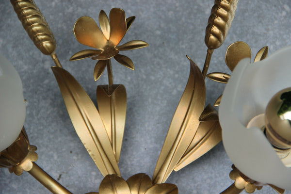 Hollywood regency mid century metal gold gilt chandelier flush mount attr jansen