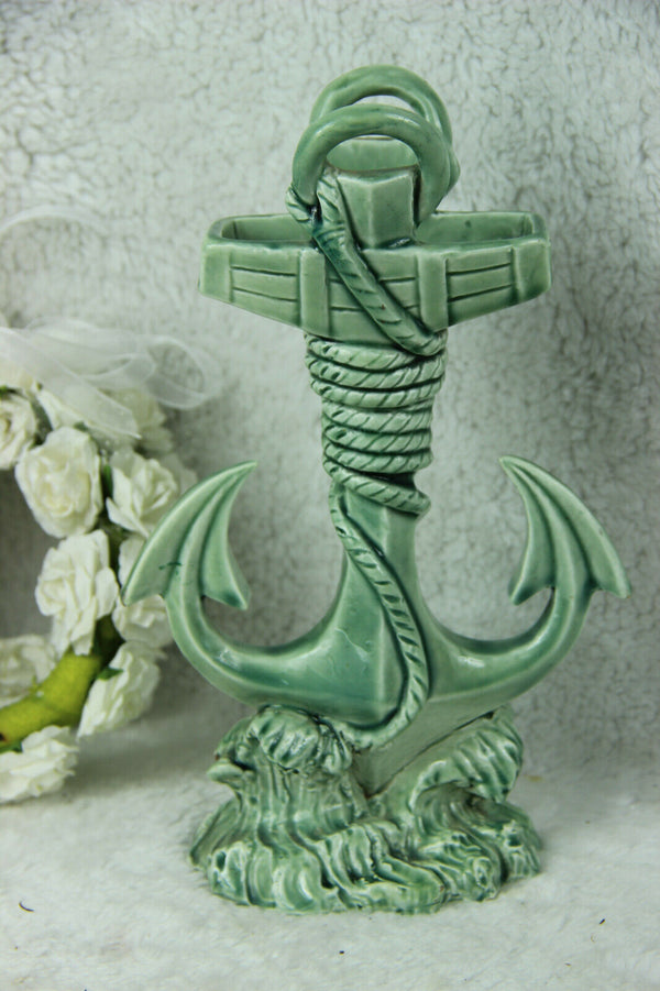 Antique French barbotine majolica anchor Boat vase Rare maritime theme