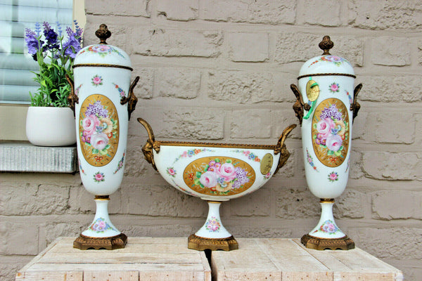 Gorgeous French Limoges porcelain vase centerpiece set caryatid putti heads rare