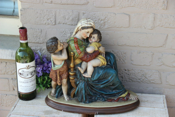 Antique XL french plaster Group madonna jesus john baptist Statue religious