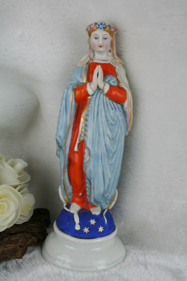 French 1935 Porcelain immaculate conception madonna statue figurine