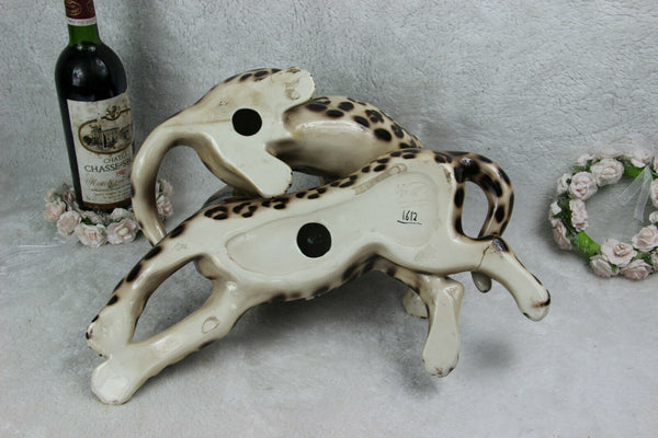 XL Italian mid century 1960 ronzan porcelain Panther leopard Group statue