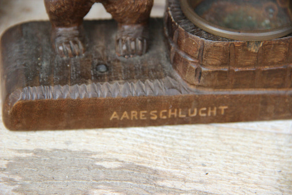 Antique black forest wood carved bear ashtray
