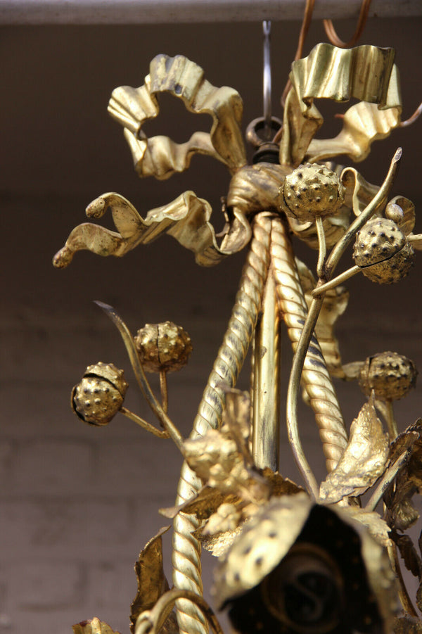 Rare Antique french Art nouveau Chestnut floral bronze chandelier