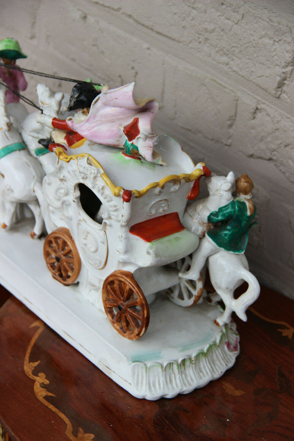 XL German Porcelain princess Coach Carriage 6 horses group statue