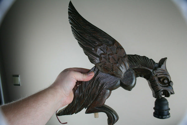 SET 5 Wood Carved Dragon chimaera gothic figurines lights wall sconces chandelie