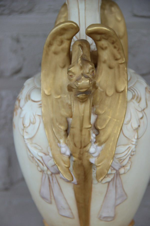 Huge rare pair ROYAL DUX porcelain ceramic Vases Dragon gothic putti vases mark